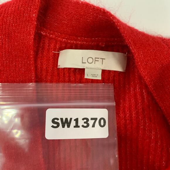 Loft L Womens Jeweled Button V Neck Cardigan Sweater Tango Red Fuzzy - Picture 4 of 8